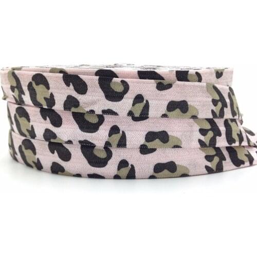 New Arrived 5/8" Light Pink Leopard Print Fold Over Elastic 10yards/lot Cheetah FOE Ribbon for DIY Headwear Hair Accessories