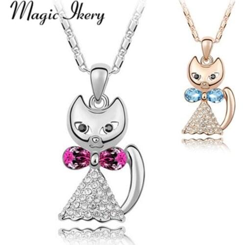 Miss Lady Cat Necklace Pendant 2017 Fashion Jewelry For Women Cute Animal Charm Accessories YT-N4453