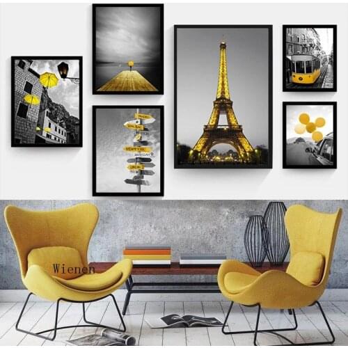 Photography Landscape Canvas Painting Print Home Decor Picture Wall Art Yellow Black White Scenery Poster for Living Room
