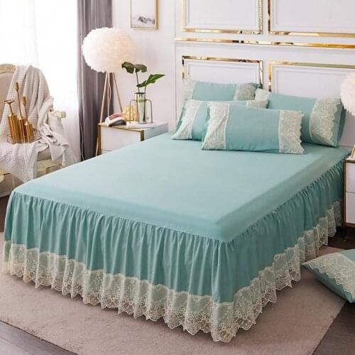 INS Pleated Lace Bed Skirt Solid Color Bed Cover Princess Style Lace Bed Sheet Pillowcase 48x72CM Bedroom Bedding Decoration