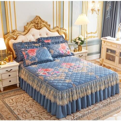 Bedspread on The Bed Princess Lace Bed Skirt Home Textiles Cute Bed Sheets Cotton Crystal Velvet Bedspread Set with Pillowcases
