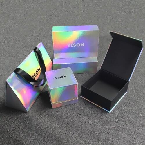 Custom hot selling holographic box cosmetics make up hologram paper packaging box holographic gift box