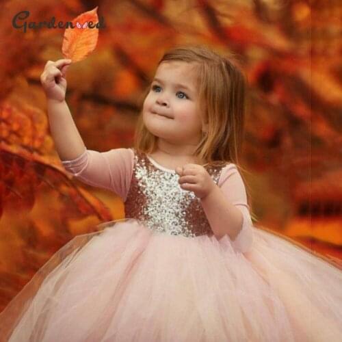Puffy Glitter Flower Girl Dresses Cute Sleeves Princess Dress Ball Gown Girl Birthday Dress платья для девушек