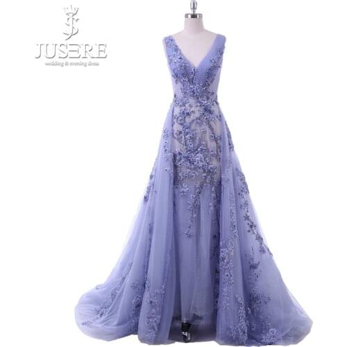 Robe De Soiree 3D Flower Lace Beading Sexy Backless Long Evening Dress Bride Banquet Elegant Two in One Party Formal Dress 2018