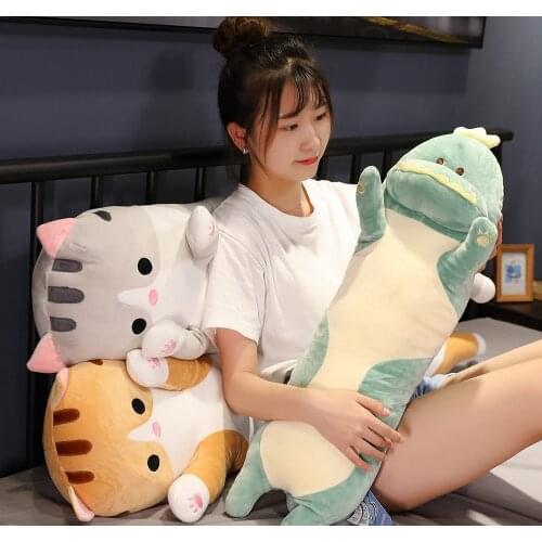 Cute Cat Pig Rabbit Shiba Inu Cartoon Plush toys Soft Stuffed Animals Sleeping Long Neck Decorative Pillow Cushion Doll 50~110CM