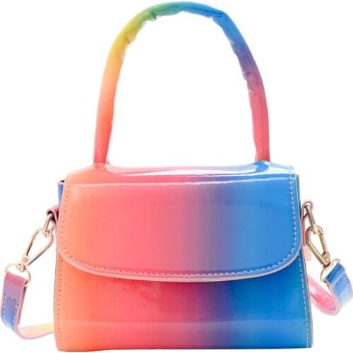 Popular Simple Female Daily Bag Fashion Women PU Leather Small Shoulder Top-handle Bag Rainbow Messenger Handbag