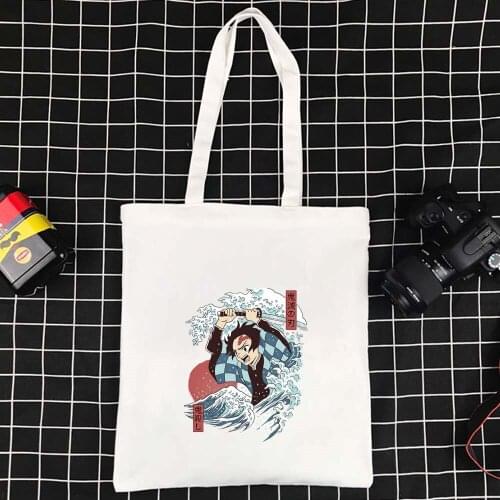 High Quality Foldable Ecobag Wave Pattern Canvas Bag Ladies Shopping Bag Polyester Handbag Harajuku Shopper Bag