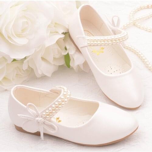 Beaded Flower Girls Shoes White Butterfly Bow Toddler Girls Leather Princess Pink Shoes Kids Birthday Party Flats Halloween 3t 4
