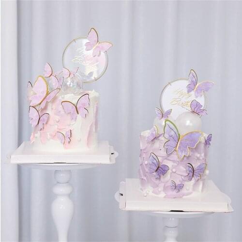 10pcs/lot Pink Purple Butterfly Cake Toppers Cake Decor Birthday Party Favors Baby Shower Handmade Paper Butterfly Decor