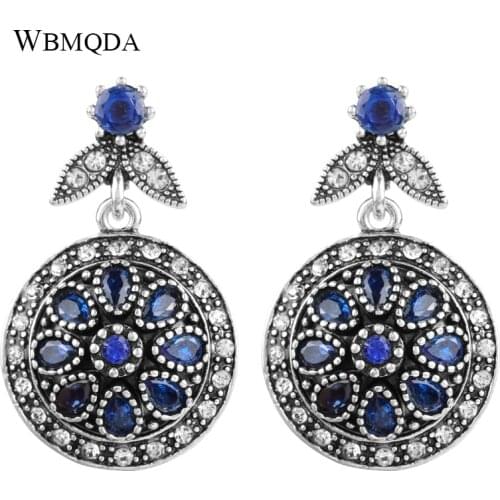 Wbmqda Vintage Blue Crystal Flower Drop Earrings Fashion White Crystal Charm Engagement Earrings For Women Drop Shipping