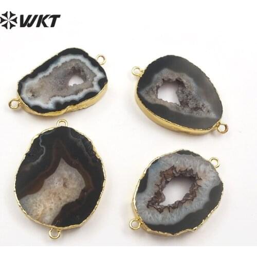 WT-C267 WKT New Natural Gray Texture Stone Irregular Shape Random Size Double Hook Connector Ladies Accessories Pendant