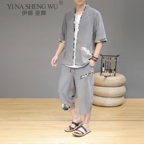 Japanese Style Kimono Suit Traditional Embroidery Men Clothing Japanese Kimono Men Jacket Male Kimono Pants Men Samurai Costume