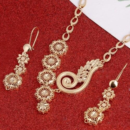 Ethiopian Jewelry Sets Necklace Earrings for Women Girls Flowers Arab African Jewelry Party Gifts