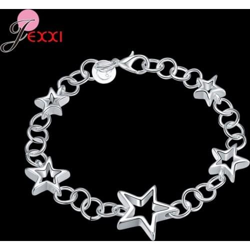 Big Promotion Genuine 925 Sterling Silver Bracelet Cute Hollow Stars Pattern High Quality Fashion Jewelry Gift For Wife Friend