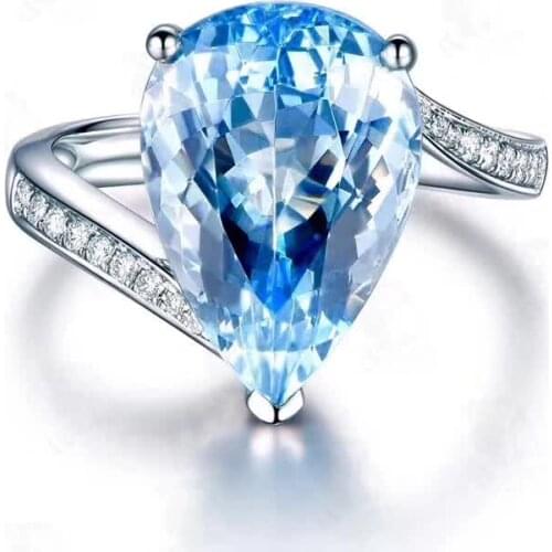 Natural blue topaz gem Elegant Especially water drop Ring S925 Silver Natural Gemstone Ring Womens party gift Ring fine Jewelry