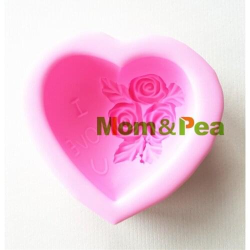 Mom&Pea 0249-1 Free Shipping Heart Rose Mold Cake Decoration Fondant Cake 3D Mold Soap Mold Food Grade