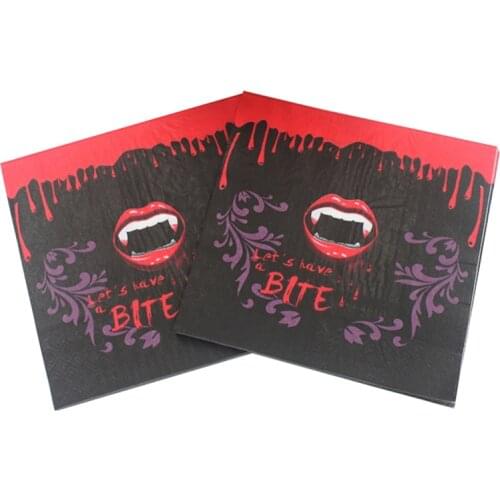 100Pcs Punk Halloween Party Vampire Tooth Blood Drop Lips Paper Napkin Tissue Dinner Bar Restaurant Dining Table Party Decor
