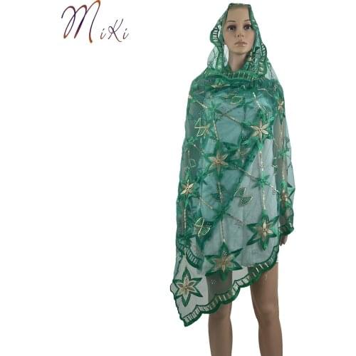 100% Tulle African Women Scarf Good Quality Plain Embroidery with Stones Soft Net Scarf for Headscarf Wraps BK03