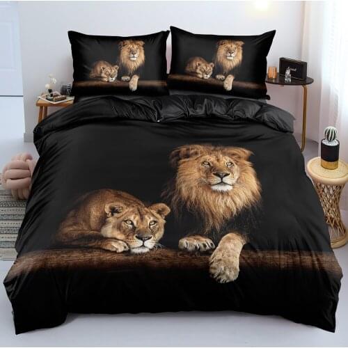 3D Bedclothes Comforter Cover Black Quilt Covers Pillow Shames Sets Full Twin Single Double Size Lion Custom Design Home Textile