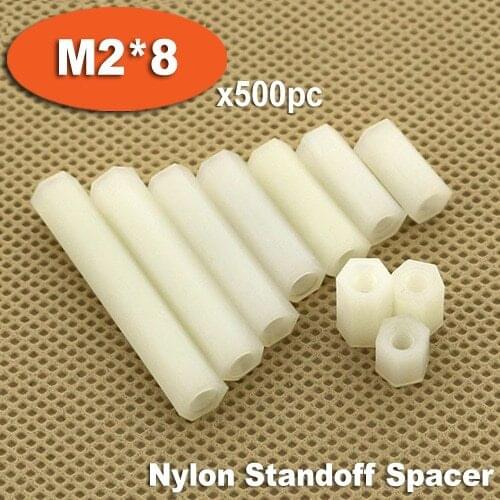500pcs M2 x 8mm White Plastic Nylon Hexagon Hex Female Thread Nuts Standoff Spacer Pillars
