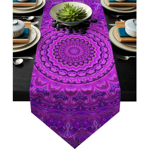 Abstract Mandala Flower Purple Table Runners for Family Dinner Outdoor Indoor Parties Thanksgiving Christmas Gathering
