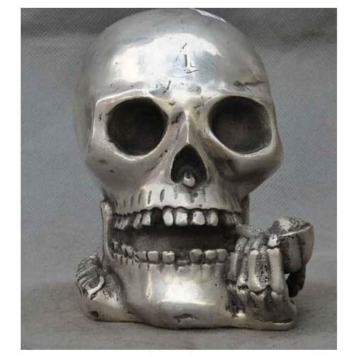 Decoration bronze factory outlets Tibet Silver 5"chinese tibet silver Skull and crossbones ghost head Designated Smoking statue