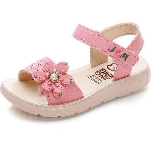 CUZULLAA 2021 Children Flower Beach Sandals Hook & Loop Summer Shoes For Girls Soft Sole Fashion Rhinestone Sandals Size 21-37