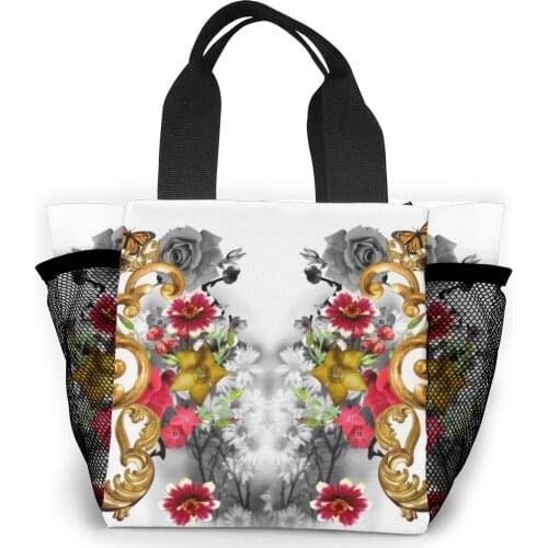 Kids Insulated Lunch Bag Golden Flowers Thermal Container for Girls School Food Cooler Tote Box Laptop Carry Bag Dropshipping