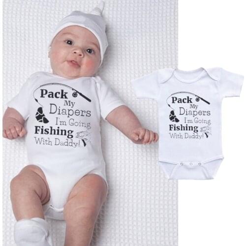 Infant Baby Girl Boy Pack My Diapers I'm Going Fishing with Daddy Short Sleeve Baby One Piece Bodysuit