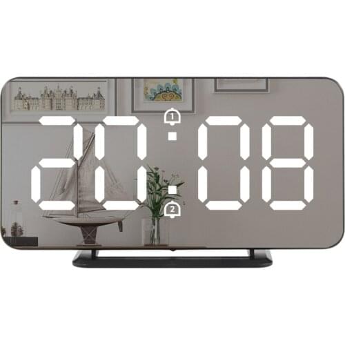 Fanju Electronic USB Mirror Alarm Clock LED Digital Snooze Clock with Temperature Nightlight Function 3216