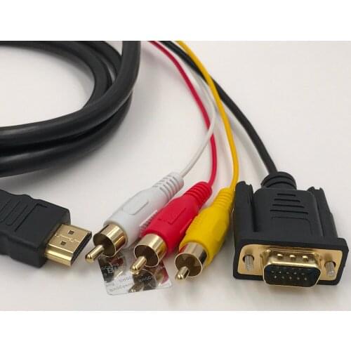 HDTV to 3RCA+VGA Cable Adapter HDMI-Compatible to VGA and Video/Audio Cable Coverter for DVD HDTV Projector LCD 1.8M