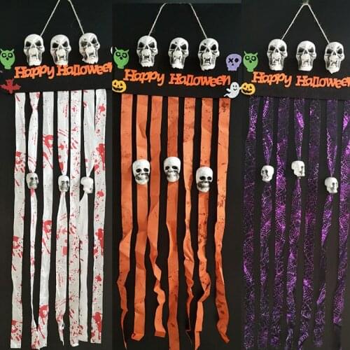Halloween Door Curtain Decor Skull Head Curtain Pendant with Bloody Hand Prints Bloody Doorway Curtain for KTV Bar Scene Layout