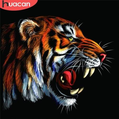 HUACAN Full Drill Diamond Painting Tiger Handmade Gift Diamond Embroidery Animal Cross Stitch Diamond Mosaic Home Decoration