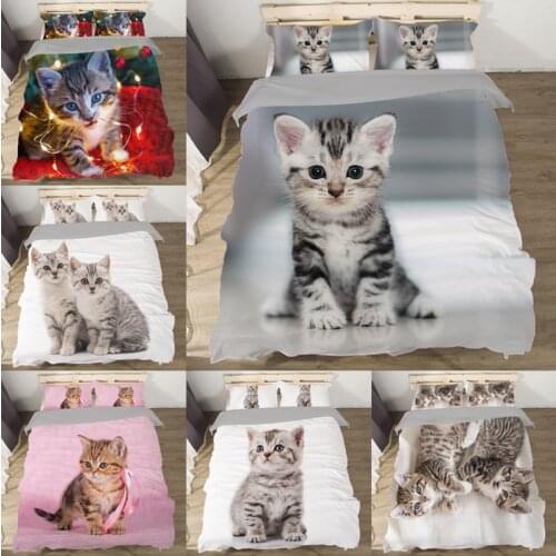 Cat Cartoon Bedding Set Creative Lovely Hot Sale pets Duvet Cover 3D Queen King Twin Full size Unique Design kids adult Bed Set
