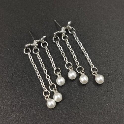 Fashion Women Three-layer Pearl Long Tassel Earrings Party Jewelry Gifts