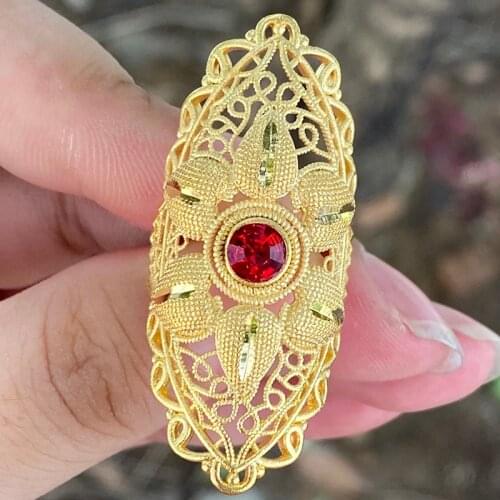Free Size lucky Red Stone Wedding Rings for Women Classic Gold Color Eritrea Africa 24k Ring Middle East Jewelry wholesale