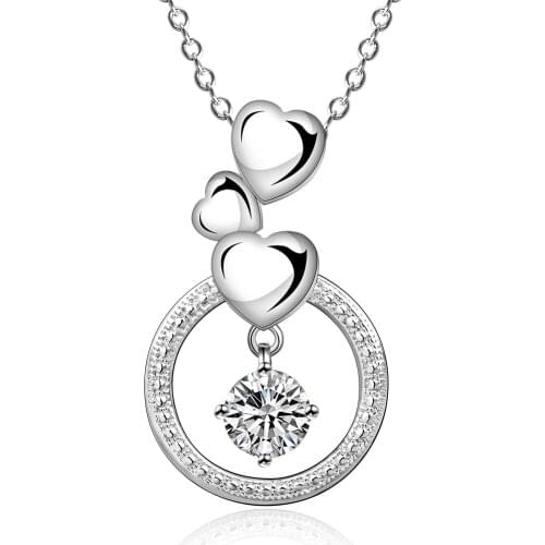 New Silver Plated Free Shipping For Women Cute Necklace Heart Fashion Jewelry Silver Pendant Necklace Fashion Heart Shaped