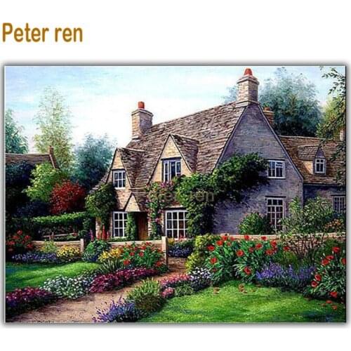 Peter ren diamond painting cross stitch villa 5d round diamond Mosaic Rhinestone Full icon diamond embroidery Garden house