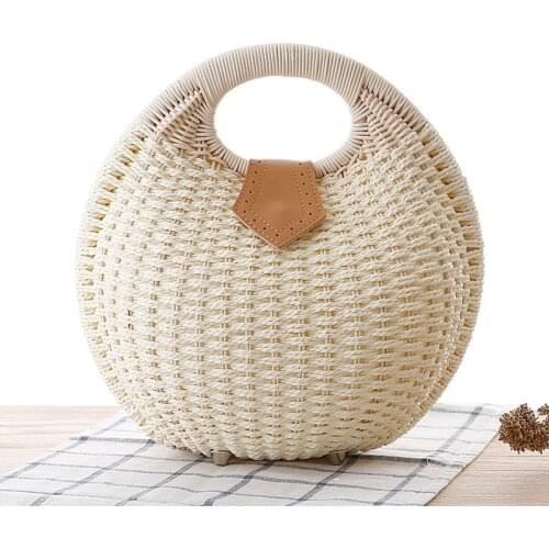 Weysfor New Woven Rattan Bag Shell Straw Handbags Small Beach Women Summer Hollow Handmade Messenger Crossbody Shoulder Bag