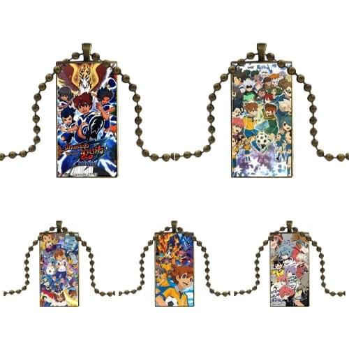 For Girls Gifts Japan Anime Inazuma Eleven Go Glass Pendant Necklace Handmade Half Pendant Rectangle Necklace