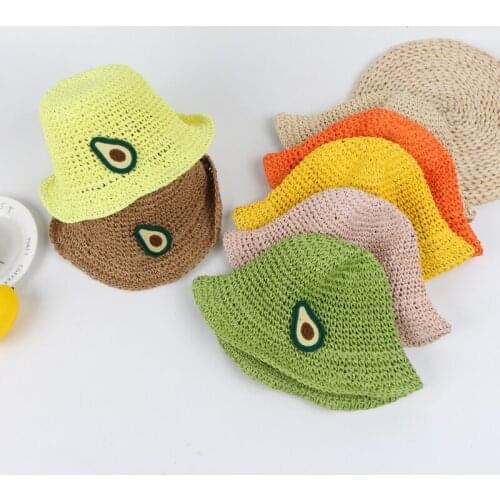 Lovely Avocado Pattern Kids Boys Girls Straw Hats Fashion Summer Baby Sun Hats Beach Caps Bucket Hat