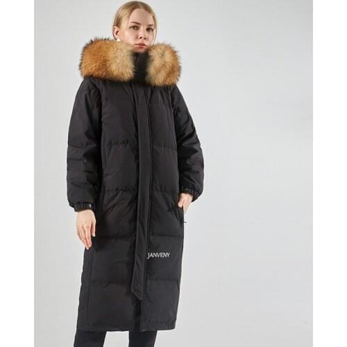 Large Real Raccoon Fox Fur Collar Down Jacket Women Winter Detachable Hooded Extremely Cold Thickened Over The Knee Puffer Coat