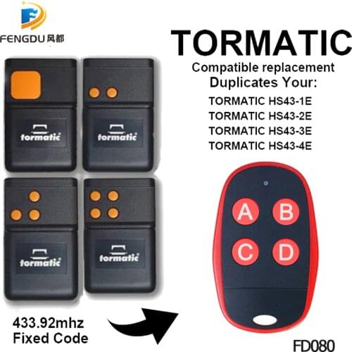 TORMATIC 433mhz remote duplicator TORMATIC HS43-1E HS43-2E HS43-3E HS43-4E gate garage door remote transmitter fixed code