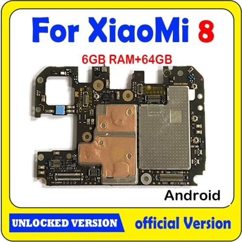 Unlocked Main Mobile Board Mainboard Motherboard With Chips Circuits Flex Cable For xiao Mi 8 6GB and 64G