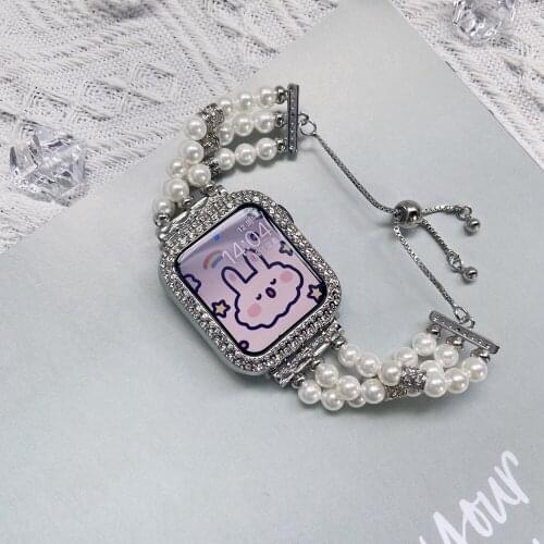 Popular Elastic Lady Wristband for Apple Watch Band 38mm 40mm Agate Pearl Strap for Iwatch 42mm 44mm Series 6se 5 4 3 2 1 Correa