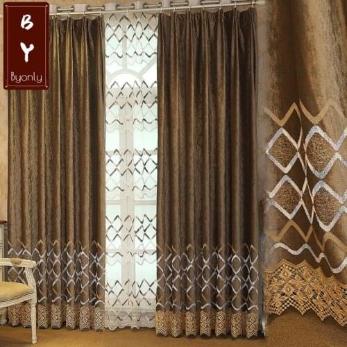 New Style Luxury Cord Embroidery Embroidered Curtain Fabric Shading Simple European Style Curtains for Living Room and Bedroom