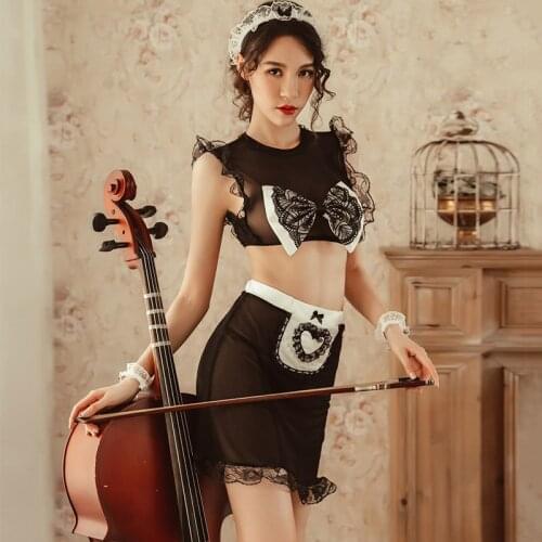 Sexy lingerie love butterfly exposed navel lace role playing maid maid sexy suit Exotic Costumes