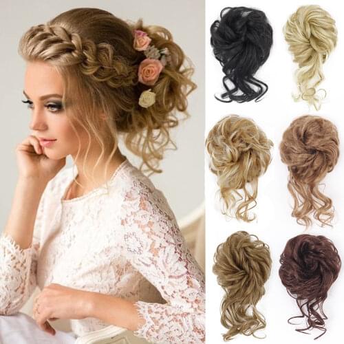 XINRAN Synthetic Bun Extensions Curly Messy Bun Hair Scrunchies Elegant Chignons Wedding Hair Piece for Women and Kids