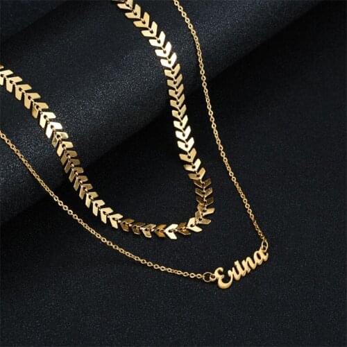 Stylisteel Fashion Leaf Chain Custom Name Necklace Jewelry Personalized Nameplate Pendant Necklace Anniversary Gift for Wife