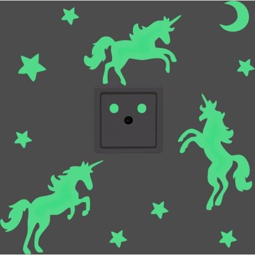 Luminous Unicorn Star Moon Wall Stickers Golw In The Dark Decor For Room Childrens Room Art Mural Peel & Stick Vinyl Wallpaper